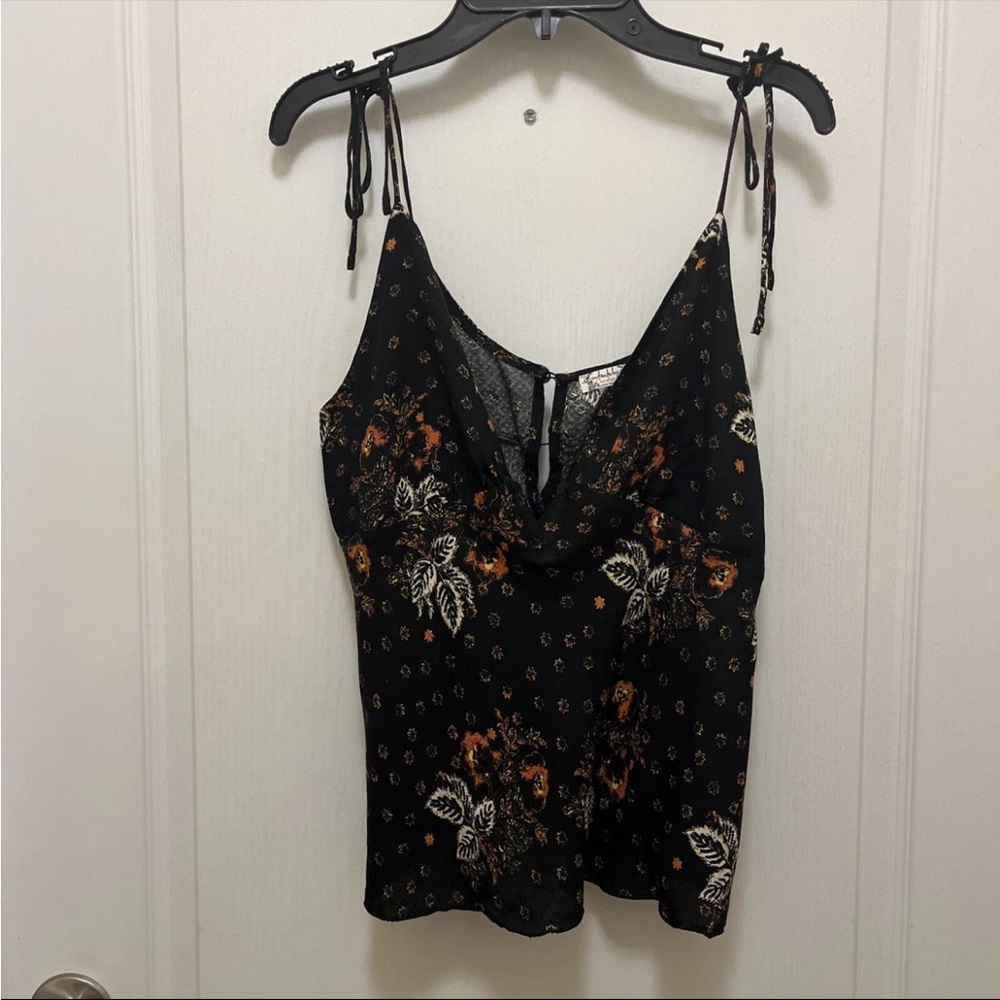Free People Float Away Tie Strap Cami Black Floral Size Small Swiftie